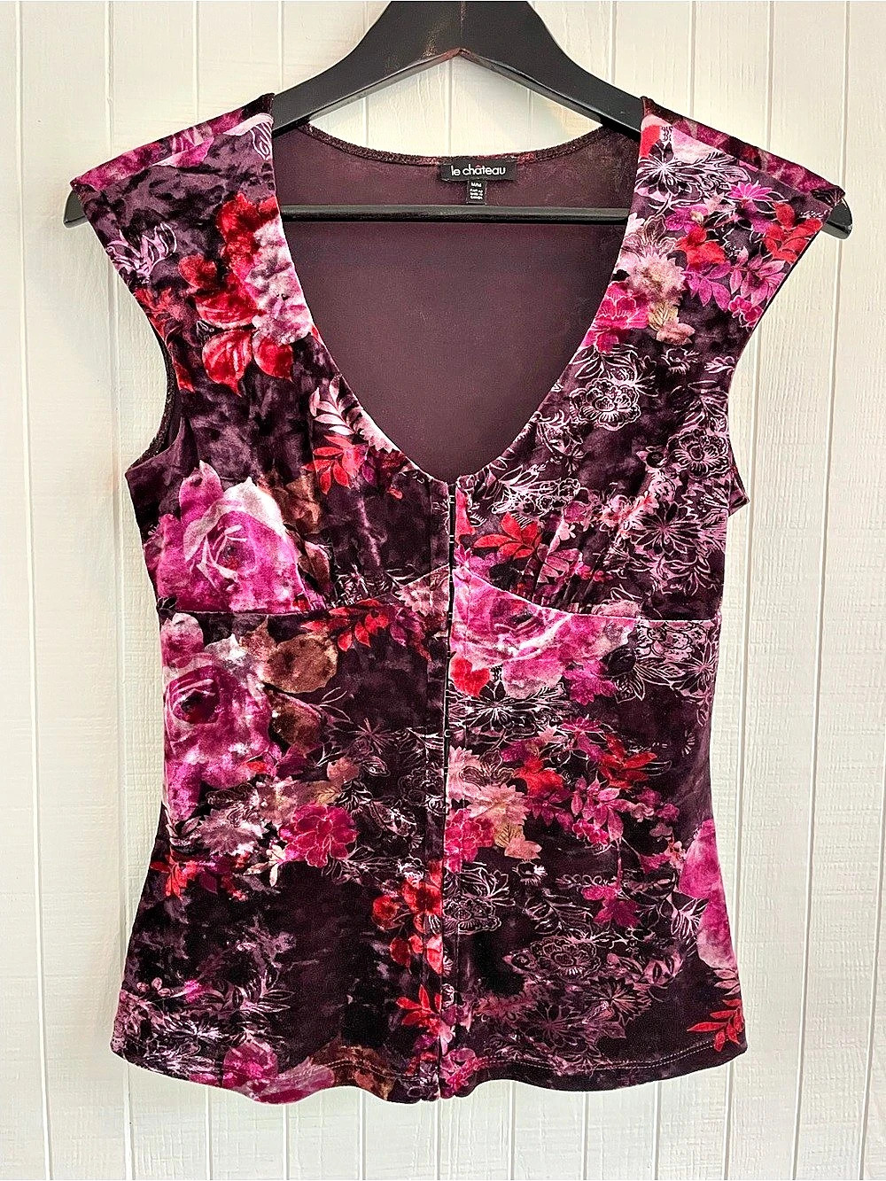 Vtg Le Chateau Floral Velvet Tee - Like New